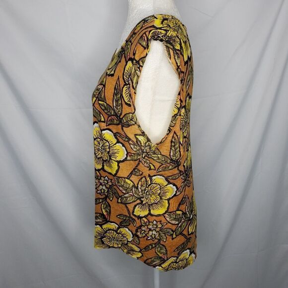 LOFT linen bold retro floral print‎ sleeveless shell top blouse M - Picture 3 of 10